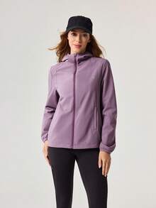 OutZeal Jaket Outdoor Wanita untuk Olahraga Kasual, Tahan Air, Tahan Angin, Saku Resleting, Berkerudung, Atasan Outdoor Musim Semi - Purple - View 7