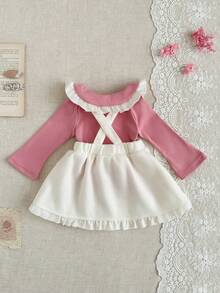 SHEIN 2pcs/Sets Fall Outfits For Girl Casual And Preppy Style Suit,Babydoll Top Top&Dress - Pink - View 7