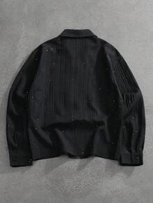 STYNVO Men's Floral Patched Black Zipper Casual Versatile Long Sleeve Shirt Space Shirt Distressed Shirt Men Men's Sparkly Shirt Star Jacket Men's Sequin Shirt Sumwon Demon Slayr - Black - View 2