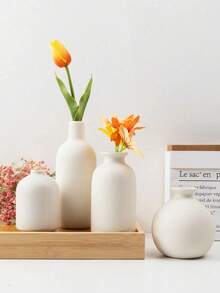 1Pc White Ceramic Vase Small Flower Vases For Decor,Modern Farmhouse Home Decor,Decorative Vase For Dried Flowers,Idea Shelf,Table,Bookshelf - White - View 7