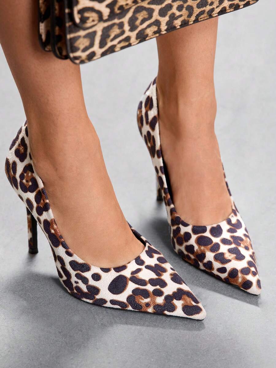 CUCCOO SZL Women's Fashionable Elegant Party Leopard Print Pointed Toe Pumps - White - View 1