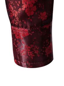 Manfinity Roughcore Men's Floral Print Single-Breasted Casual Long Sleeve Shirt - Red - View 8