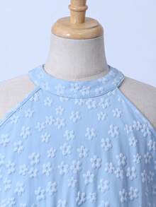 SHEIN Elegant Blue Sleeveless Dress For Tween GirlsSweet Princess Style With Bow Design, Fashionable And Graceful - Blue - View 3