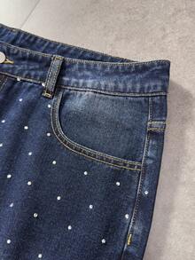 ROMWE MEN 男士夏季休闲时尚街头通勤水钻装饰宽松牛仔短裤 - 黑色 - 查看 6