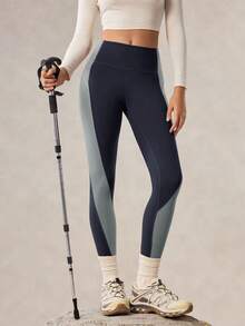 OutZeal 女士吸湿排汗、如黄油般柔软、带收腹口袋、撞色运动紧身裤，日常休闲款 - 藍色 - 查看 9