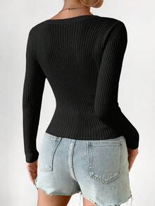 EURMUSE Casual Solid Color Fitted Cardigan For Women - Black - View 2