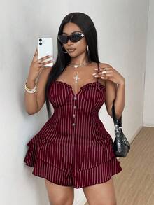 Maweii Plus Size Sexy Off-The-Shoulder Backless Jumpsuit - Burgundy - View 4
