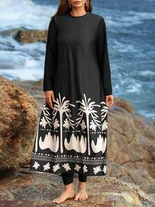 Swim Mulvari Bộ đồ bơi Burkini dài, kín đáo, tôn dáng 3 món dành cho nữ cỡ lớn, in họa tiết. - màu đen - Xem 5