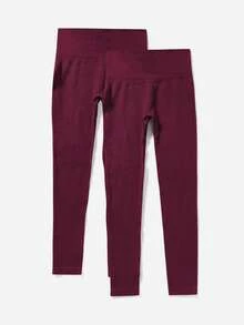 Easithlete Bộ 2 quần legging gân dành cho nữ - Quần tập yoga cạp cao kiểm soát bụng nâng mông eo thon dùng cho tập luyện thể thao chạy bộ đạp xe yoga bóng chày tập thể dục thường ngày - Màu Đỏ Sâu - Xem 2