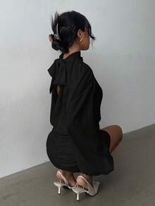 Aloruh 女士性感露背迷你长袖紧身连衣裙，圣诞节和新年派对鸡尾酒会礼服 - 黑色 - 查看 4