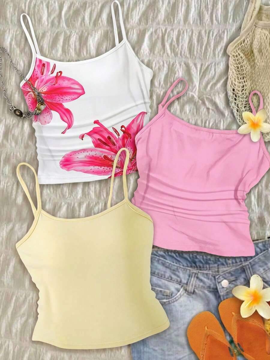 三件套多功能休闲吊带背心和针织上衣，适合青少年女孩，柔软亲肤，适合上学、通勤、户外活动、运动和多种场合穿着，四季皆宜。 - 彩色 - 查看 1