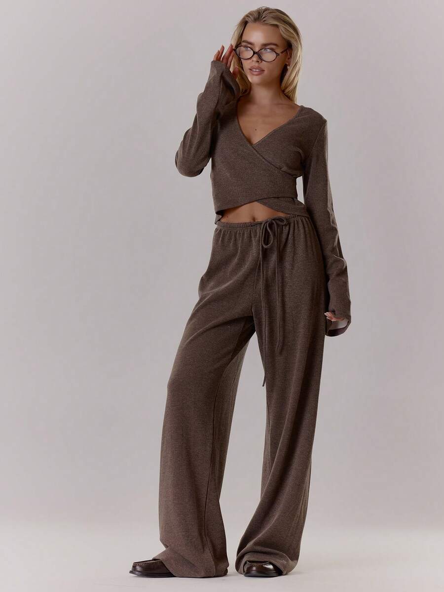 MUSERA Pantalones holgados y sueltos de pierna ancha con cordón, solo Bottom, estilo country cottage core casual para mujer, pantalones de color caramelo, pantalones de chándal para verano y vacaciones - Café integral - Ver 1