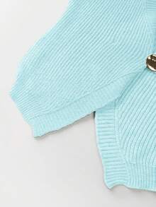 SHEIN LUNE New Elegant High-End Design Contrast Color Patchwork Knitted Women Cardigan, Autumn/Winter - Baby Blue - View 6
