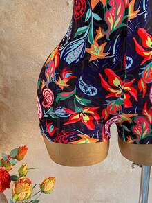 Soleia Women's Paisley Floral Multicolor Print Romper,Summer Boho Holiday Vacation Outfit,Open Front Button Lapel Collar Short Sleeve Jumpsuit,Black And Pink - Multicolor - View 6