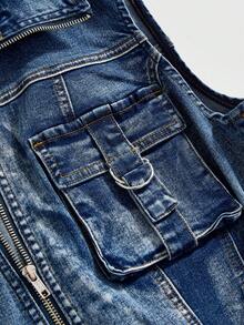 ROMWE J-Fashion Đầm denim ôm sát eo dáng ngắn đa năng dành cho người có thân hình đầy đặn - Màu xanh lam - Xem 3