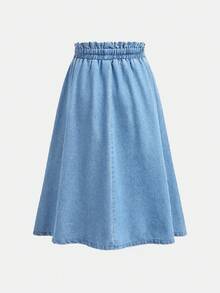 Moda dla nastolatek, swobodna, vintage, modna, uliczna, świeża i urocza, elastyczna talia z krawędzią liści, niebieski denim, spódnica w kształcie litery A, odzież codzienna, wiosna-lato, festiwal rave i odzież uliczna - Niebieski - Zobacz 7