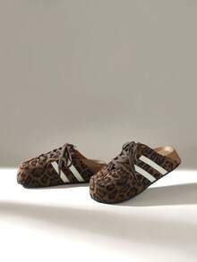Solecia 厚底闭趾套脚杏色舒适平底女凉鞋 - 豹紋 - 查看 4