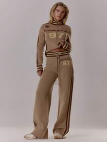 MUSERA Wide Leg Side Stripe Graphic Knit Jogger Bottoms Only Autumn Fall Winter Night Out Going Out Streetwear Cute Back To School Sexy Uncut Evening Party Elegant New Year