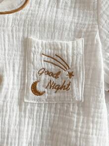 男婴棉质柔软褶皱面料短袖上衣和裤子套装，2件套，休闲开襟撞色宽松舒适透气褶皱设计家居服，夏季 - 白色 - 查看 7