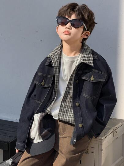 DAZY Tween Boy Casual Single-Breasted Pocket Denim Jacket, Autumn