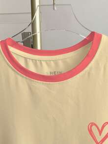 Resyla Women's Color Block Heart Print Short Sleeve T-Shirt - Light Yellow - View 5