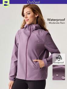 OutZeal Jaket Outdoor Wanita untuk Olahraga Kasual, Tahan Air, Tahan Angin, Saku Resleting, Berkerudung, Atasan Outdoor Musim Semi - Purple - View 11