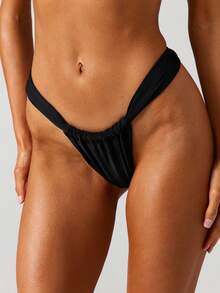 MISSGUIDED Ruched String Bikini Bottom With Adjustable Tie Side Details Classic Low Rise Design For Beach And Pool - Black - View 3