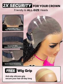 ALL READY WIG Wear & Go Kinky Curly Invisi Draw-Strings 360 Lace Fronte Grateless Human Hair Vig Bleached Knotes Pre-Pleed Hairline 180% Trafficly 14-16 Bob Ings 18-26 Ing Virgin Human Hair Natural Color Christmas Gifts Fast Shipping Daily Using Travel Wig - SNatural - 查看 5