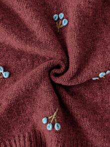 Modelyn Áo len chui đầu cổ tròn thêu màu trơn thường ngày cho nữ vào mùa thu/đông - Màu Đỏ Sâu - Xem 9