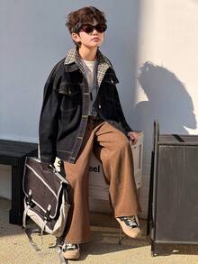 DAZY Quần jeans ống đứng màu trơn, túi xéo, phong cách thường ngày cho bé trai tuổi teen. - Cà phê nâu - Xem 3