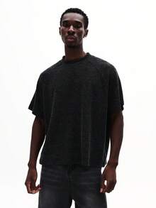SUMWON Oversized Ribbed Knit Short Sleeve Crew Neck Pullover Sweater Top With Relaxed Fit For Casual Everyday Comfort Plain - Black - View 3