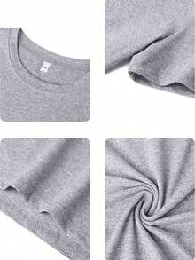 Camiseta juvenil de manga corta y corte holgado, conjunto de tres piezas. Versátil y cómoda, fácil de combinar. Confeccionada en tejido de poliéster ligero, es la opción perfecta para el verano. - Gris blanco y negro - Ver 5