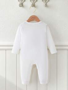 Souflis Souflis French New Style Baby Boy White Long Sleeve Cute Bear Pattern Romper, Suitable For Home, Outings, And Various Occasions For Baby Boy