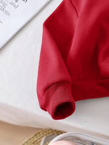 SHEIN Bộ 2 món quần áo liền thân in chữ thêu thời trang cho bé gái, dễ thương, đa năng, chất liệu ấm áp, cá tính, thời trang, thoải mái, đa năng, phù hợp mặc trong nhà, ngoài trời, hàng ngày, thể thao, vui chơi, tiệc tùng, kỳ nghỉ, lễ hội, phù hợp cho mùa thu và mùa đông - Đỏ - Xem 3