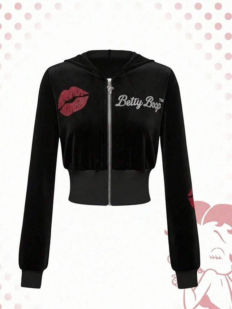 Betty Boop | ROMWE Women's Y2K Velvet Cartoon Character Red Lip
