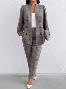 EMERY ROSE Bộ áo blazer dài tay và quần dài kiểu vintage dành cho nữ cỡ lớn, thích hợp cho mùa Thu/Đông. - màu đen - Xem 4