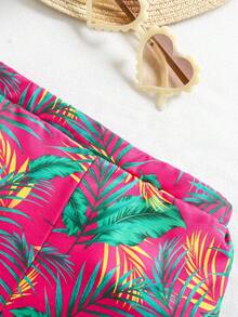 SHEIN Baby Girl Summer Cute Vacation Knit Green Camisole Floral Pattern Pants Set - Hot Pink - View 6