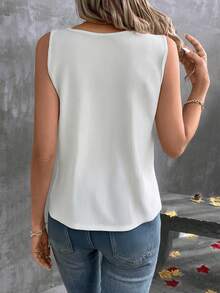 SHEIN LUNE New Arrival Soft Ribbed Sleeveless Collared Tank Top For Women, Casual Wear, Spring/Summer - White - View 2