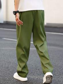 Manfinity Homme Pantalones casuales rectos y sueltos con cordón en la cintura y bolsillos para hombre - Verde Oliva - Ver 2