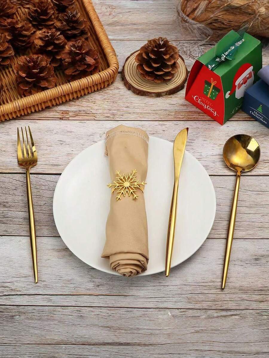 5Pcs Christmas Metal Christmas Tree Snow Napkin Buckle, Hotel Table Napkin Ring - Multicolor - View 1