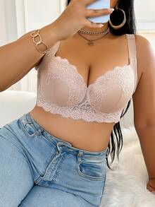 DesireSculpt 2pcs Plus Size Lace Comfortable Seamless Padded Underwire Bras - Multicolor - View 7