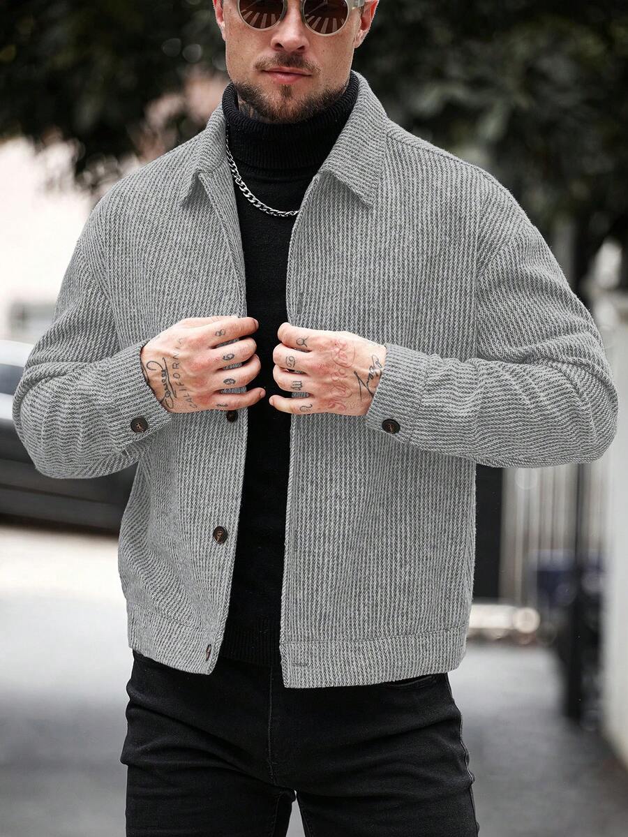 Manfinity CasualCool Áo khoác nam dáng suông, chất liệu len pha, đa năng cho mùa thu/đông. - Màu Xám nhạt - Xem 1