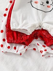 SHEIN 3件套新生女宝宝可爱卡通图案针织连体衣套装，夏季