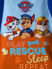 SHEIN | PAW Patrol 男童卡通狗印花撞色长袖上衣和裤子修身睡衣套装，秋冬款 - 淺藍色 - 查看 5