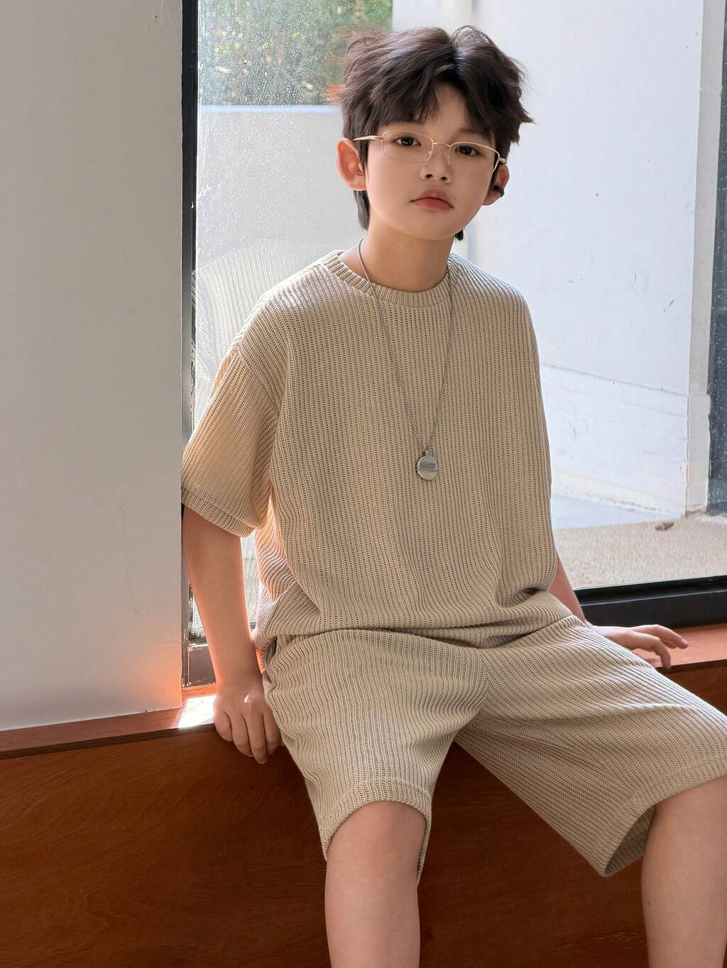 Tween Boy Raglan Short Sleeve Casual Loose T-Shirt Set, Summer Spring