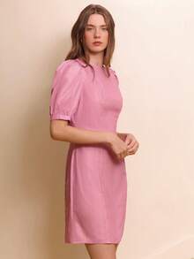 lacRébo Pink Striped Mini Dress With Puff Sleeves And A Fitted Silhouette Cute Chic Style Spring Spring Party Dress Birthday Dress French Style Parisian Style - Pink - View 4