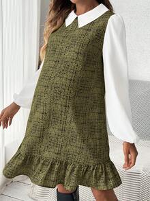 SHEIN 秋季孕妇休闲圆领无袖连衣裙 - 軍綠色 - 查看 5