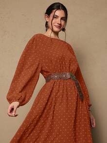 Freevana 大码女士优雅圆点刺绣连衣裙 - 鏽棕色 - 查看 2