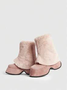 Sugerpunk Women's Thick Sole Wedge Mid-Calf Boots, Fashion & Commute, Autumn/Winter - Apricot - View 5