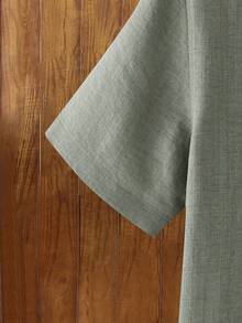 Manfinity VCAY Men's Sage Green Summer Casual Vacation Linen Beach Shirt,V-Neck Henley Short Sleeve Hippie Bohemian Loose Fit Blouse,Breathable Grandad Collar Tee - Green - View 6